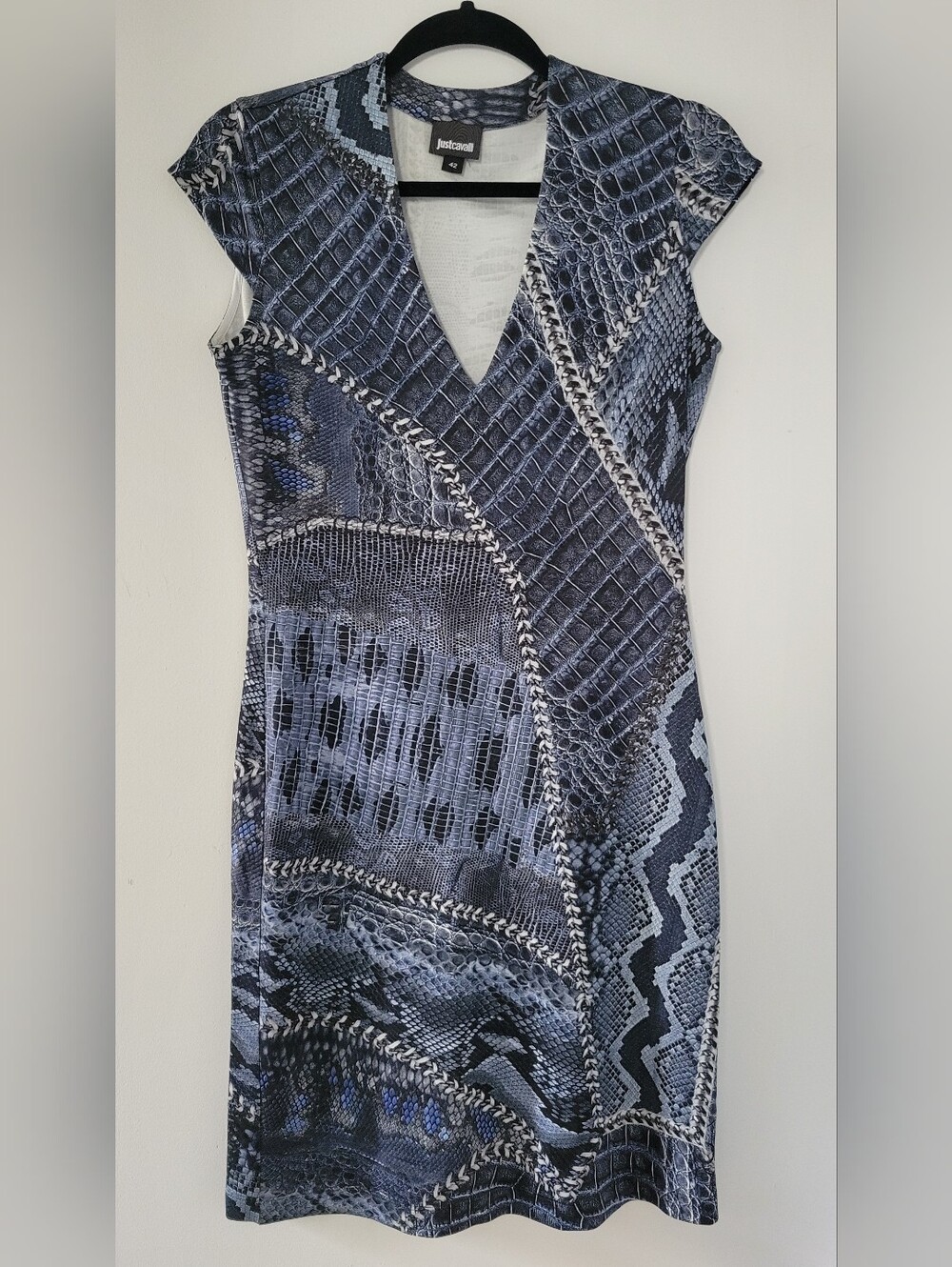 Just Cavalli Blue Python Print Cap-Sleeve Bodycon Dress - Size IT 42 (US 6)